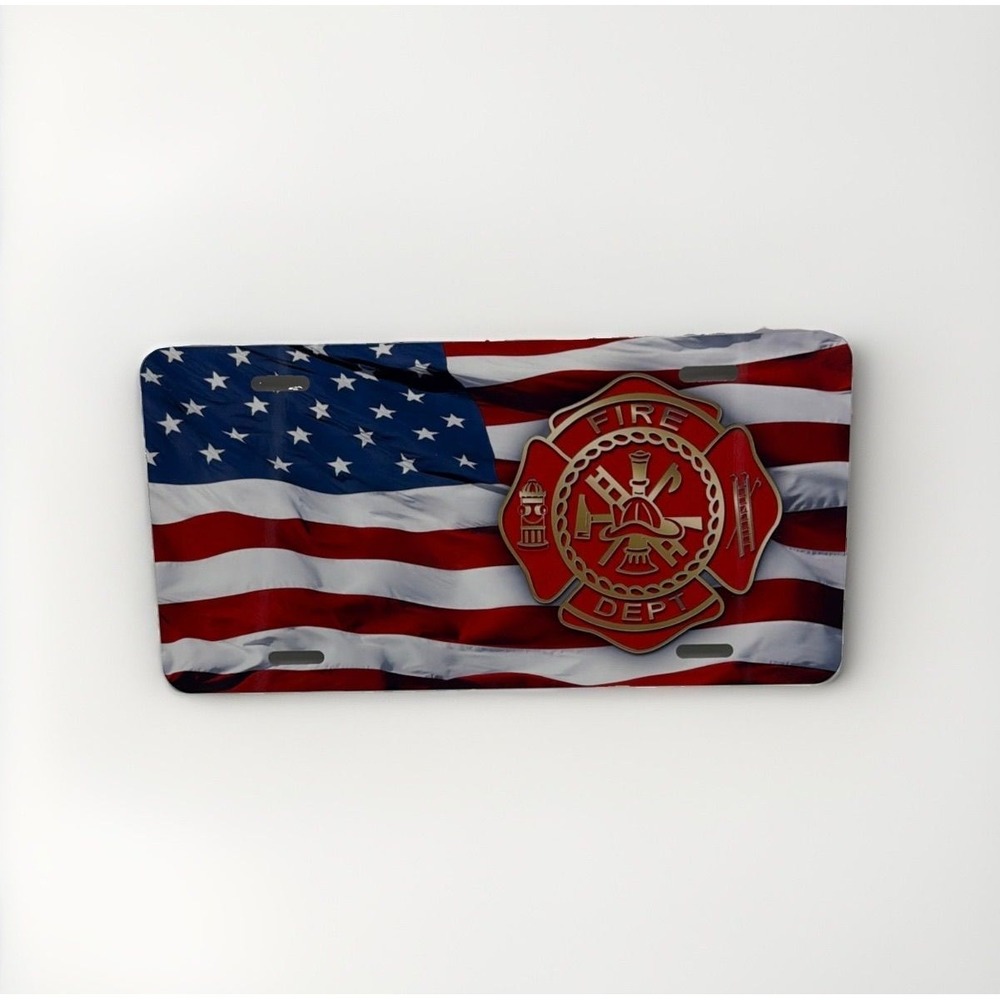 Fire Department & American Flag Novelty License Plate